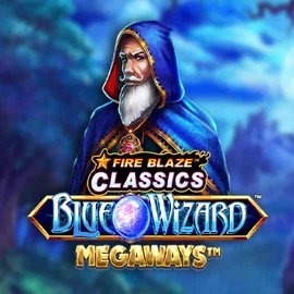 Logo of Fire Blaze Blue Wizard Megaways from Rarestone Gaming at SpaceHills Casino